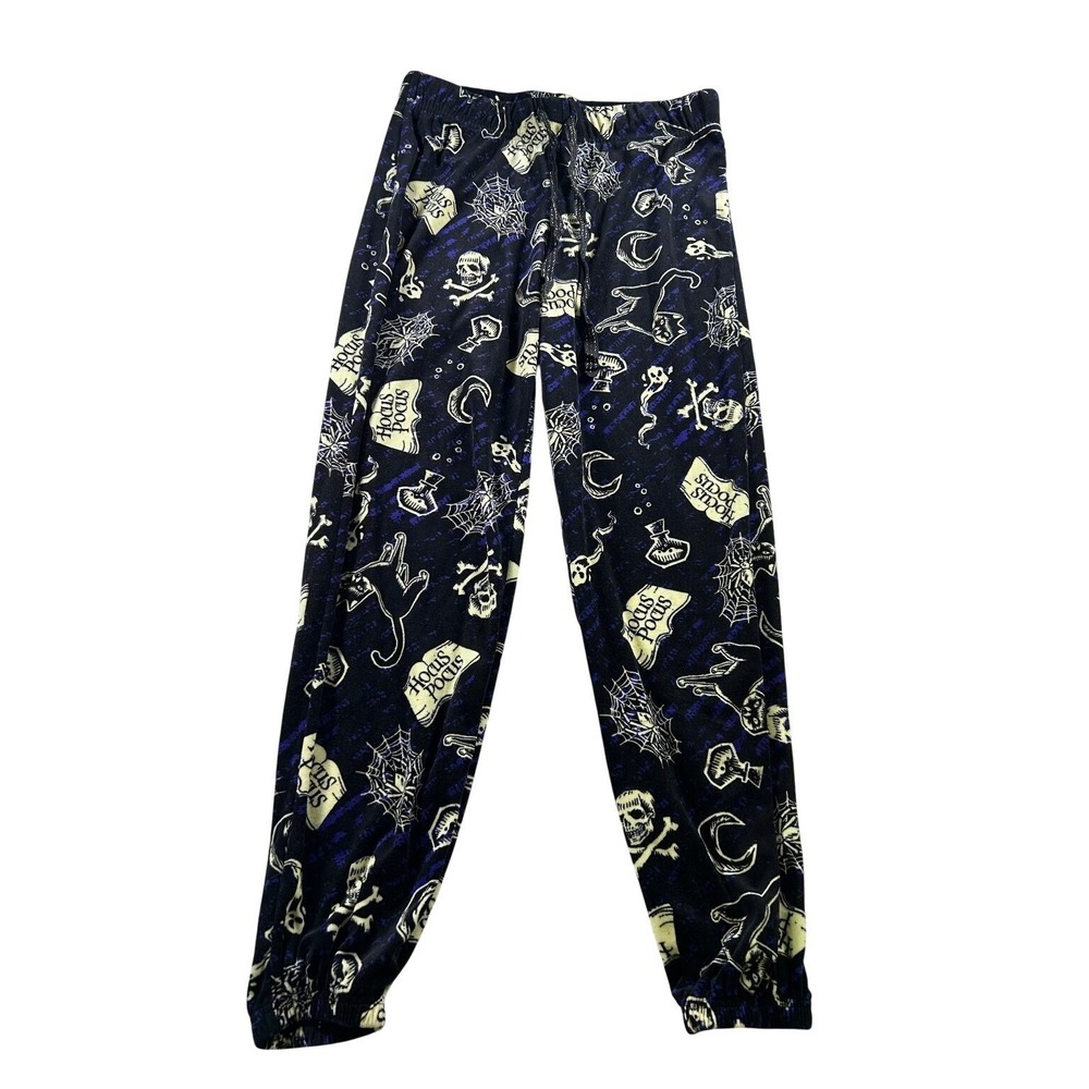 Disney Hocus Pocus Print Pajama Pants M Black Fleece Joggers Halloween Goth Cozy